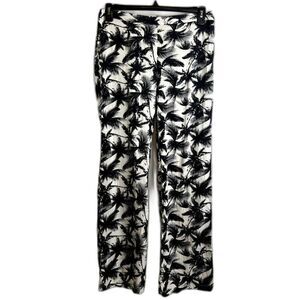 Onia‎ Black White Floral Tropical Palm Print Mila Wide Leg Pant Size Large